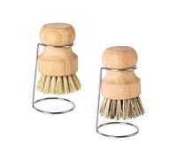 2 Pieces Wooden Washing upBrush with Drain Racks Bamboo Palm BrushMushroom Brush Bamboo Dish Pot Pan Brushes for Cleaning Cast Iron Skillets Steel Pans Dishes and Sinks
