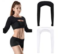 2 Pieces Workout Bolero Shrug Women Crop Tops Long Sleeve Arm Covers Shrugs Boleros for Ballet Yoga Sports Dance Shirts Standard Size for Most Women, Black and White