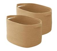 2 Pieces Woven Laundry Basket in Honey Colour - Toy and Laundry Basket Braided - Decorative Rectangular Storage Basket Braided Made of Cotton Rope - 35 x 23 cm