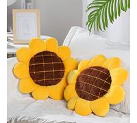 2 Pieces Yellow Sunflower Shape Chair Pads Throw Pillow Soft Decorative Reversible Pillow Cushion Mat Flower Floor Pillow Yellow Chair Cushions for Bed Car Couch Chair Sofa Office Girls Gifts, 15 Inch