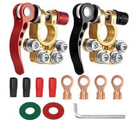 2 PiecesBattery Terminal Connector, 4-Way 12V/24V Car Battery Terminal Clamp, Quick Release Positive and Negative Car Battery Connector Clamp for Cars, Trucks, Buses, RVs (Type A screw)