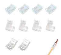 2 Pin 8mm COB LED Strip Light Connectors, 10PCS Unwired Solderless Quick LED Strip Connector - Includes 4 L Shape Corner, 4 Straight Center Connectors and 2 Strip to Wire Connector