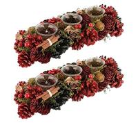 2 Pine Cone Candle Holders Cinnamon Pine Christmas Triple Tea Light Jar Lanterns Winter Table Centrepiece Décor