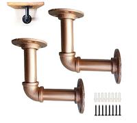 2 Pipe Shelf Brackets,Industrial Shelf Bracket,Wall Mounted Floating Shelves,Plumbing Pipe Shelf,Book Shelf,Wall Mounted Vintage Shelving,with Screws,for Home Bookshelf (Rose Gold 9*9cm/3.5*3.5in)