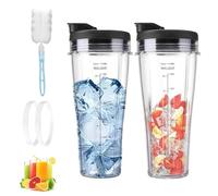 2 pk 24oz Replacement Cups for Ninja Blender with Flip Lids, Rings & Brush