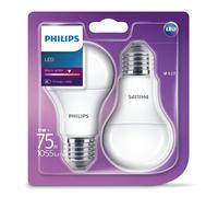 2 Pk Philips LED Frosted E27 Edison Screw 75w Warm White Light Bulbs Lamp 1055Lm