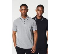2 Pk Pure Cotton Tipped Polo Shirts Black/Grey Maine Multi XL