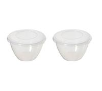 2 Plastic Pudding Bowls & Lid 1.2L Round Microwave Food Storage Bowl Whitefurze