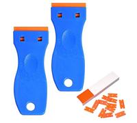 2 Plastic Scraper with 100 Blades, Non-Scratch Adhesive Sticky Stuff Remover, Multipurpose Residue Scrapers for Cleaning Labels and Decals from Glass Car Window Frames Tiles and Floors(Blue)