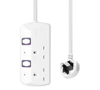 2 plug extension lead with Individual Switches, 1.5M Extension Cable, Extension lead with switches 13A Fused UK Plug, 2 gang extension lead Wall Mountable for Home, Office, Study