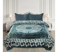 2 Ply Blanket with Greek Design Soft Warm Polyester Fleece Bed Cover Luxurious and Durable (Teal, King)