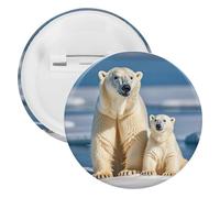2 Polar Bears Badge Metal Round Pins, Lightweight Brooch for Backpack, Fashion Button Pins Badge for Shirts, Jackets, Shawl Coat, Unisex, 20PCS, Tinplate, metal round pins
