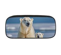 2 Polar Bears Pencil Case Waterproof Leather Pencil Pouch Multi-purpose Aesthetic Makeup Bag Cute Pen Bag Large Cosmetic Bag for Office Stationery, Travel