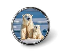 2 Polar Bears Round Badge Cute Enamel Lapel Pin Brooches Button Pin Personalized Clothing Decoration Unisex Badge Holder Hats Bags Shirts Decor