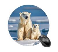 2 Polar Bears Round Mouse Pad Smooth Glide Gaming Mousepad Extra Density Portable Comfortable Mouse Mat for Desk, Home, Office 7.8x7.8 Inches