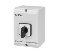 2-pole 40a changeover switch 0-1-2 (on-off-on), L+N single-phase, ip65 enclosed manual rotary cam selector, mains generator, iec/en 60947-3