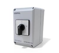 2-pole 63a rotary cam selector, manual changeover switch 0-1-2 (on-off-on), ip65 enclosure, L+N, mains generator, iec/en 60947-3