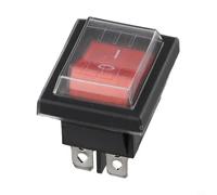 2-Pole Rocker Switch with Waterproof Cover and Indicator Light, 16A 250V, 4-Pin Blade Terminal, Black + Red, for Electrical Panels & Home Improvement