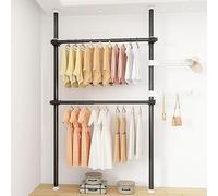 2 Poles 2 BarsCoat Hanr Wardrobe niser Garment Rack with Hanging Rail Height Adjustable Clothes Hanr Shelf equint with 2 Hoo