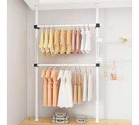 2 Poles 2 BarsCoat Hanr Wardrobe niser Garment Rack with Hanging Rail Height Adjustable Clothes Hanr Shelf equint with 2 Hoo
