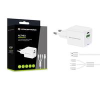 Conceptronic 2-Port 33W GaN USB PD Charger with 3-in-1 Charging Cable.