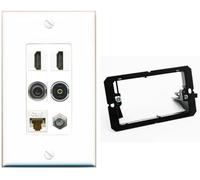 2 Port HDMI 1 Coax CAT6 3.5mm Toslink Jack Wall Plate - Bracket [White]