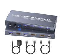 2 Port HDMI KVM Switch 1 Monitor 2 Computers, Control 2 PCs with 1 Set of Keyboard Mouse and 1 Monitor, 4K60Hz Support and USB 3.0