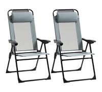 Outsunny Set Of 2 Metal Portable Folding Recliner W/ Adjustable Backrest, Grey