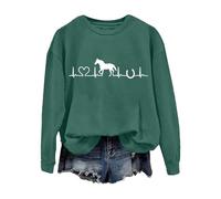 2 pound items Horse Sweatshirt For Women Cute Heartbeat Graphic Shirts Long Sleeve Crew Neck Pullover Tops Horse 99% discount item cheapest item on Green