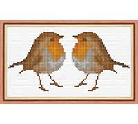 2 Proud Standing Robin Red Breasts - 14 Count Mini Cross Stitch Kit Free P+P