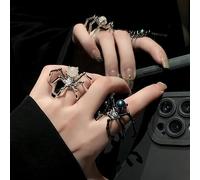 2 PS Spider Moonstone Rings for Women - Statement Black Gothic Finger Rings - Adjustable Open Rings for Cosplay Props Accessories