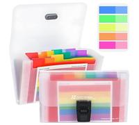 2 Psc File Organiser A6, 13-Pocket Document Folder, Transparent Expanding File Folder Index Card Box - School, Office, Home Use with 100 Index Labels