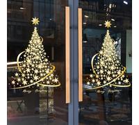 2 Psc Gold Christmas Tree Glass Stickers, PVC electrostatic Snowflake Window Stickers,Window Clings Winter Wonderland Decorations for Home Christmas Party