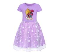 (#2 Purple Dress, 120/3-4 years) Girls Trolls Poppy Costume Rainbow Stars Tutu Skirts Birthday Party Fancy Dress