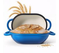 2 QT Oval Dutch Oven for Bread Baking, Enamelled Cast Iron Bread Oven for Sourdough, Sourdough Loaf Pan with Lid, Heavy-Duty Non Stick Bread Pan for Homemade Bread Baking, Blue