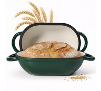 2 QT Oval Dutch Oven for Bread Baking, Enamelled Cast Iron Bread Oven for Sourdough, Sourdough Loaf Pan with Lid, Heavy-Duty Non Stick Bread Pan for Homemade Bread Baking, Green