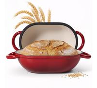 2 QT Oval Dutch Oven for Bread Baking, Enamelled Cast Iron Bread Oven for Sourdough, Sourdough Loaf Pan with Lid, Heavy-Duty Non Stick Bread Pan for Homemade Bread Baking, Red