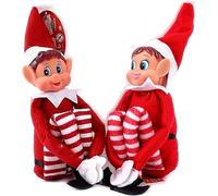 (2 Red Boy Girl 2PCS) 42cm Christmas Elf Doll for Kids Mini Toy Elf Dolls for Christmas Poseable Little Elf