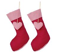 2 Red Extra Wide Quilted Plush Heart Gingham Christmas Stockings - H45 x D11cm