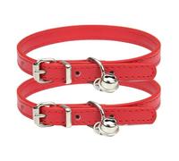 2 Red Leather Cat Collars, Safety Quick Release Buckle, Kitten Collars with Bell, Adjustable Small Pet Collars for Male and Female Cats