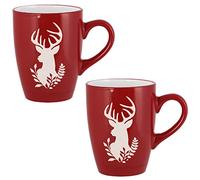2 Red Stag Head Mugs - Dishwasher Microwave Safe Stoneware - D8cm (BJ72)
