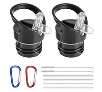 2 Replacement Straw Lids for Water Bottles - Black Sport Cap Spare Parts for Sports Bottles, Stand-Up Bottles & Drinking Flasks
