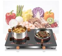 2 Ring Electric Hob with Handle, 3200W 2 Zone Ceramic Hob 56cm, Knob+Touch Control, Double Electric Ceramic Hob Countertop, 220V-240V Plug in, Safety Lock & 4H Timer (Orange)
