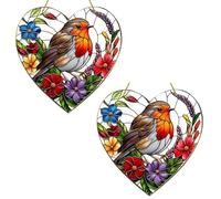 2 Robin Gifts, Heart-Shaped Robin Bird Sun Catchers for Windows, Garden Bird Ornaments with Stained Glass Effect, Colorful Suncatchers for Home Decor, 20x20cm Acrylic Hanging Ornaments
