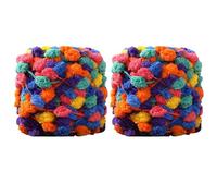 2 Roll Balls of Chunky Yarn with Pom Pom Rainbow Soft Knitting Yarn Soft Polyester 100g/Roll Snowball Bean Yarn for Crochet Knitting Blanket Mat Pet Nest