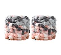 2 Roll Balls of Chunky Yarn with Pom Pom Rainbow Soft Knitting Yarn Soft Polyester 100g/Roll Snowball Bean Yarn for Crochet Knitting Blanket Mat Pet Nest