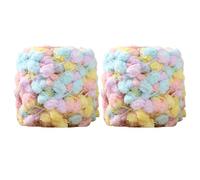 2 Roll Balls of Chunky Yarn with Pom Pom Rainbow Soft Knitting Yarn Soft Polyester 100g/Roll Snowball Bean Yarn for Crochet Knitting Blanket Mat Pet Nest