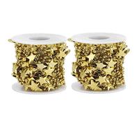 2 Roll Christmas Tree Beaded Garland Plastic Pearl Strands Chain Five Pointed Star Pearls Beads String for Wedding Bridal Bouquet Christmas Decoration (Golden Five-Pointed Star)