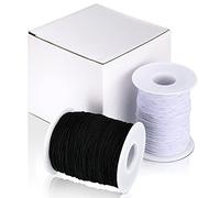 2 Roll Elastic Cord Thread Beading Threads Stretch String Fabric Crafting Cord for Jewelry Making, 0.8 mm, 100 m/Roll, White and Black