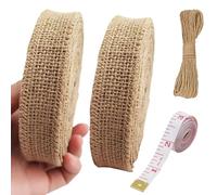 2 Roll Natural Ribbon Hessian Ribbon 2cmx20m Linen Ribbon Natural Rustic Jute Burlap Ribbon Roll Wide Raffia Ribbon with 1 Roll Jute Twine String and 1 Soft Tape for Cakes DIY Crafts Wedding Party